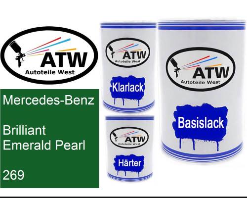 Mercedes-Benz, Brilliant Emerald Pearl, 269: 500ml Lackdose + 500ml Klarlack + 250ml Härter - Set, von ATW Autoteile West.